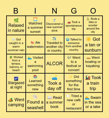 SUMMER Bingo Card