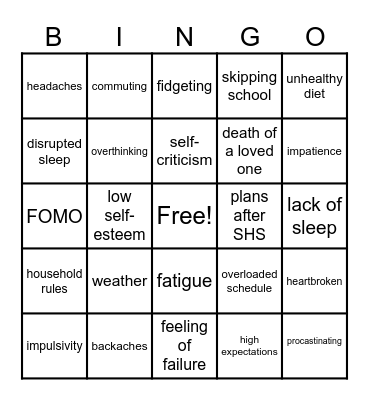 STRESS Bingo Card