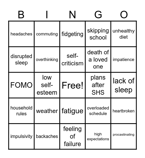 STRESS Bingo Card