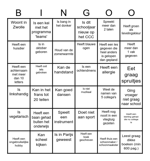 Kennismakingsbingo Card