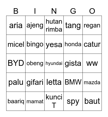 gifari Bingo Card