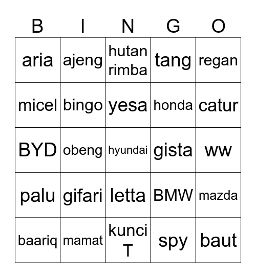 gifari Bingo Card