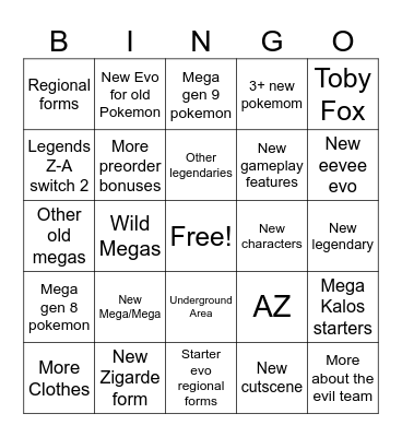 Legends Z-A Trailer Bingo Card