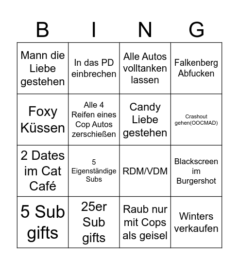 DONDERSTAG Bingo Card