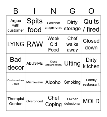 KITCHEN NIGHTMARES Bingo Card