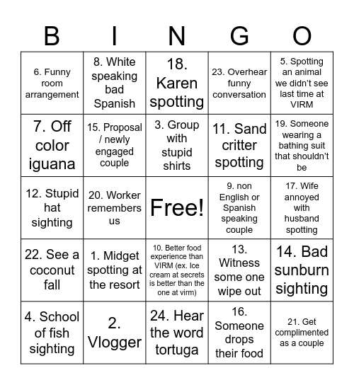 Maroma Bingo Card