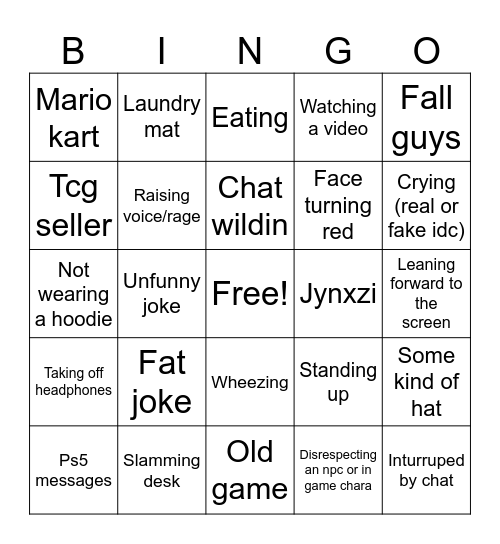 Caseoh bingo Card