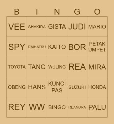 Vesper’s Bingo Card
