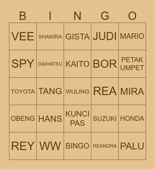 Vesper’s Bingo Card