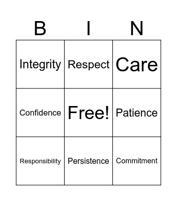 Core Values Bingo Card