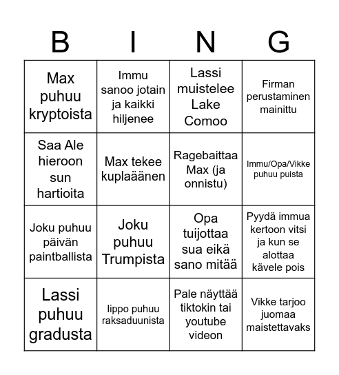 LOPI Kesäpäivät 25 Bingo Card