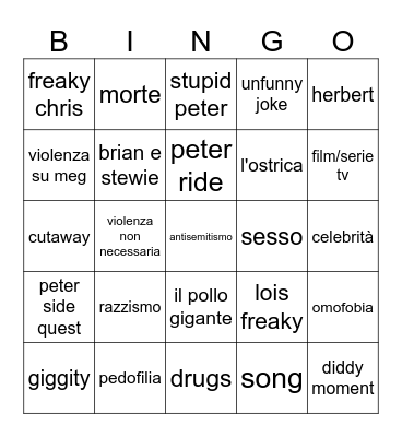 family guy bingo Card