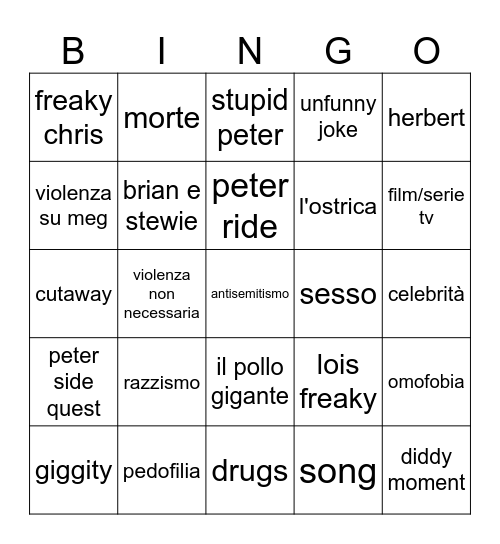 family guy bingo Card