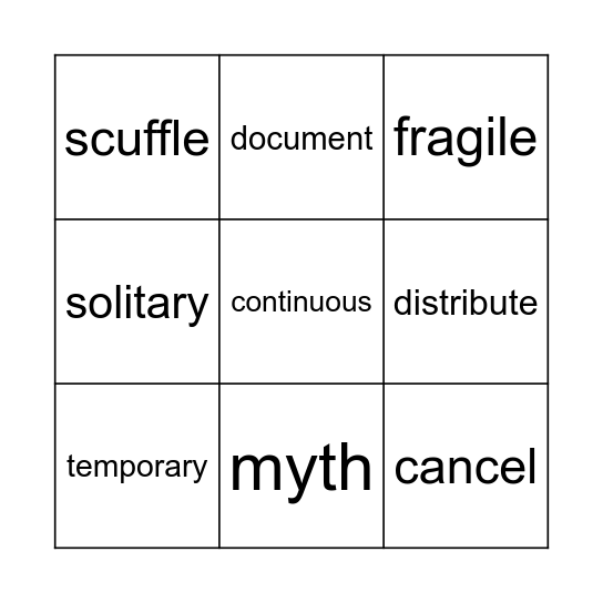 Unit 1 Vocabulary Bingo Card