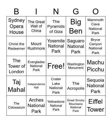 Landmarks around the World Bingo Card