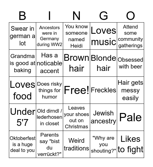 German Bingo Card