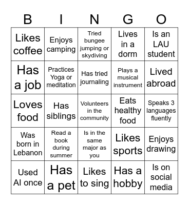 Human Bingo Card