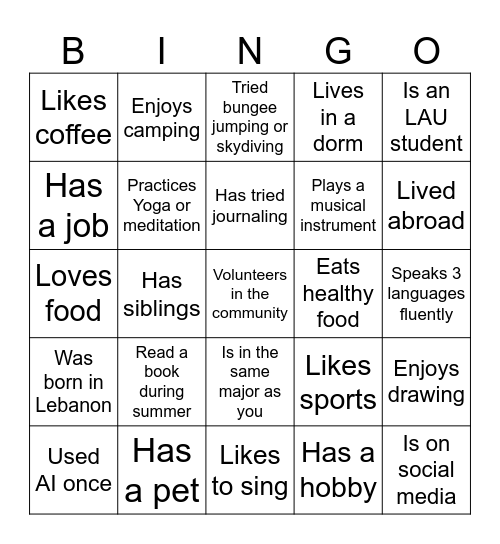 Human Bingo Card