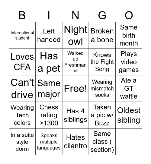 GT 1000 Bingo Card