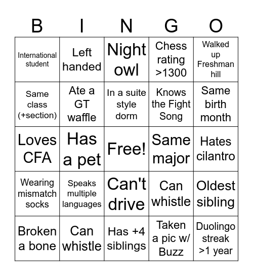 GT 1000 Bingo Card