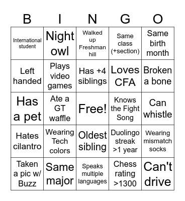 GT 1000 Bingo Card
