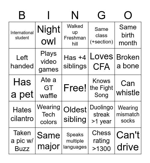 GT 1000 Bingo Card