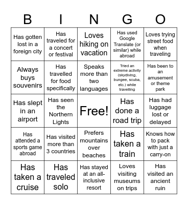 Human Bingo (Travel Edition) Bingo Card