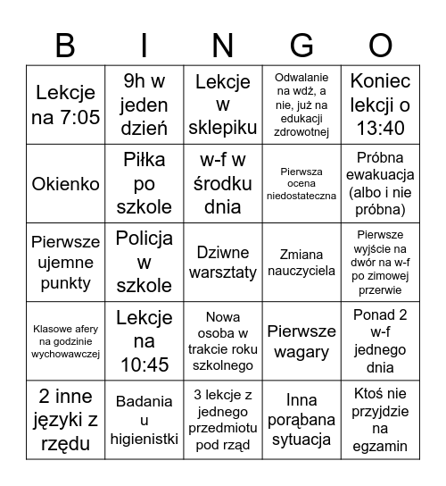 Rok szkolny 25/26 Bingo Card