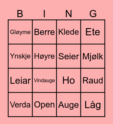 Ordbingo - Nynorsk Bingo Card