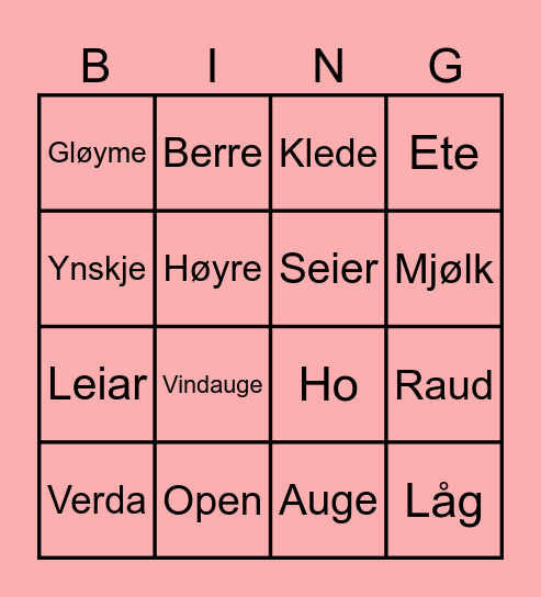 Ordbingo - Nynorsk Bingo Card