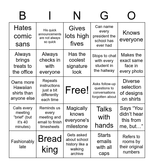 Kevin Bingo Card
