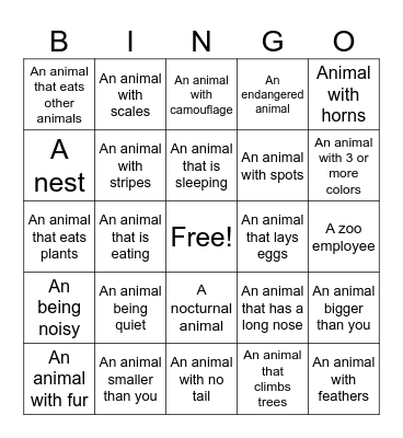 Zoo BINGO Card