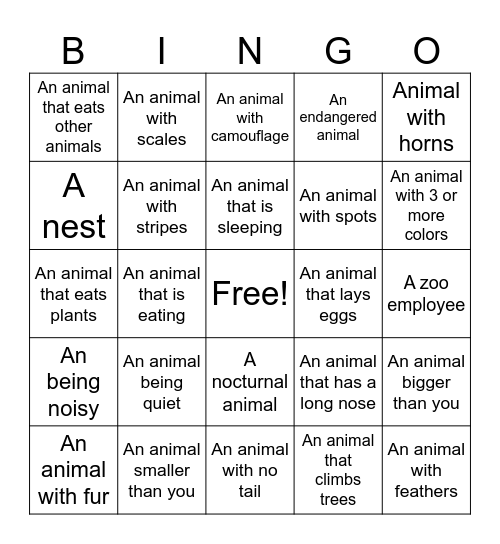 Zoo BINGO Card