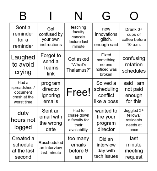 Med Ed Bingo Card