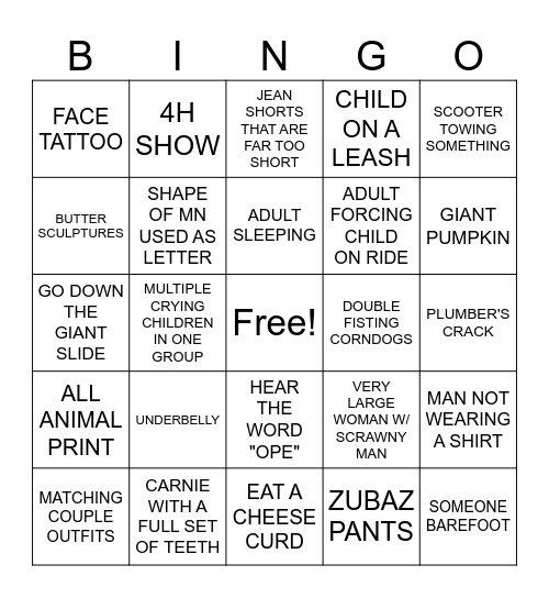 MN State Fair Bingo Card