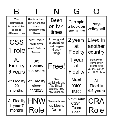 Icebreaker Bingo Card