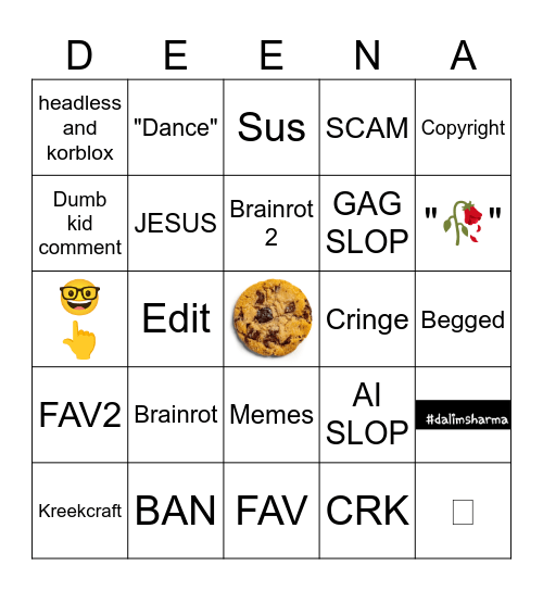 (BINGO) DEENA ROBLOX YOUTUBE Bingo Card