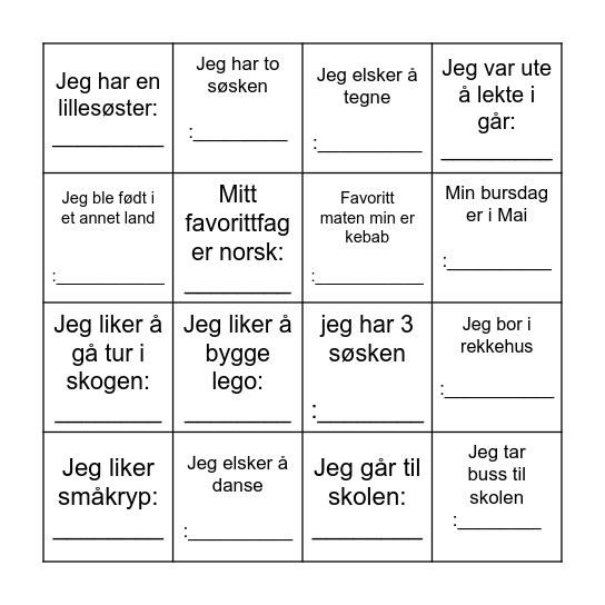 Finn en klassevenn BINGO Card