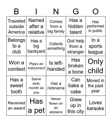 Get to Know Me Bingo Card