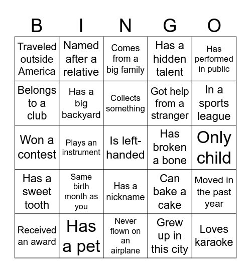 Get to Know Me Bingo Card