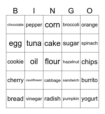 Food Bingo Card