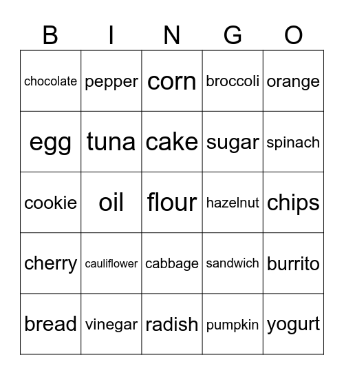 Food Bingo Card