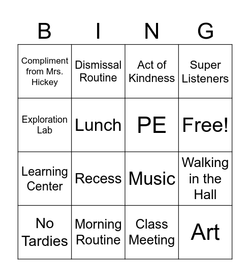 Prairie Expectation Bingo Card