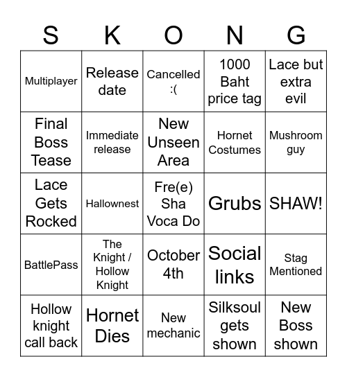 Silksong Bingo Card