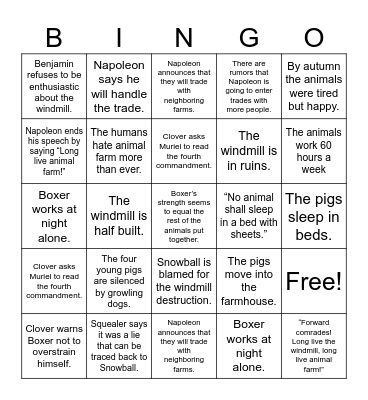 Animal Farm Chapter 6 Bingo Card