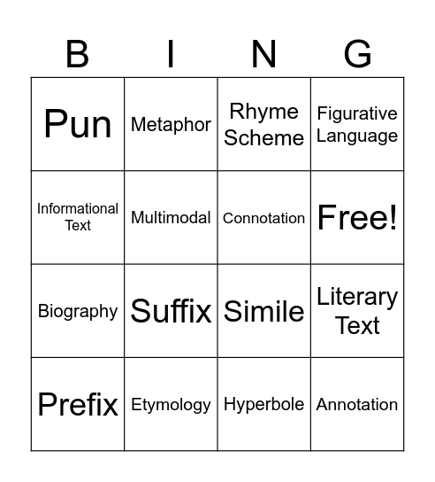 Vocab Bingo Card