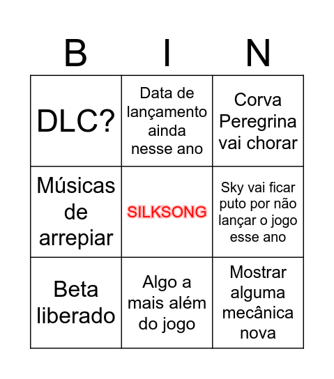 Bingo Silksong Bingo Card