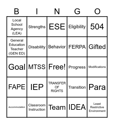 IEP BINGO Card