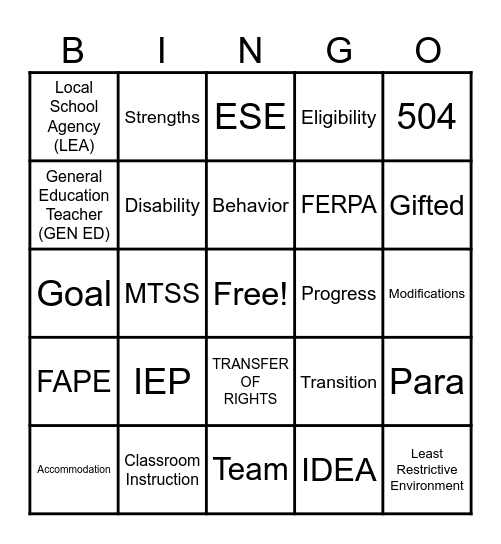 IEP BINGO Card