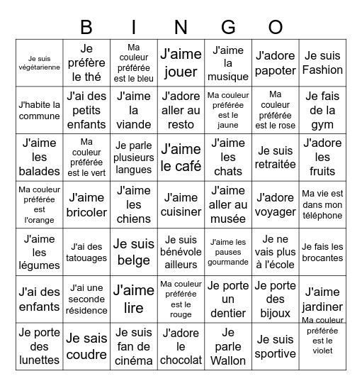 ------------ BINGO DES BENEVOLES ------------ Bingo Card
